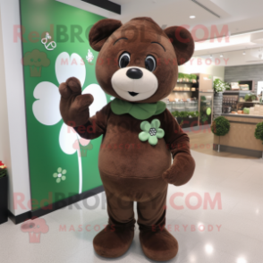 Brown Four Leaf Clover mascot costume character dressed with a Henley Tee and Gloves