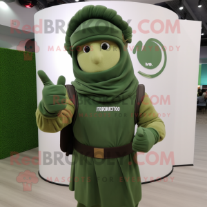 Olive Roman Soldier mascot costume character dressed with a Sweatshirt and Gloves