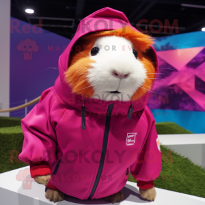 Magenta Guinea Pig mascot costume character dressed with a Windbreaker and Caps