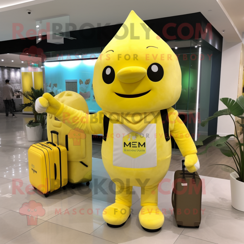 Lemon Yellow Ice Cream mascot costume character dressed with a V-Neck Tee and Briefcases Lemon Yellow Ice Cream mascot costume character dressed with a V-Neck Tee and Briefcases