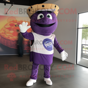 Purple Pizza Slice mascot costume character dressed with a Polo Tee and Gloves