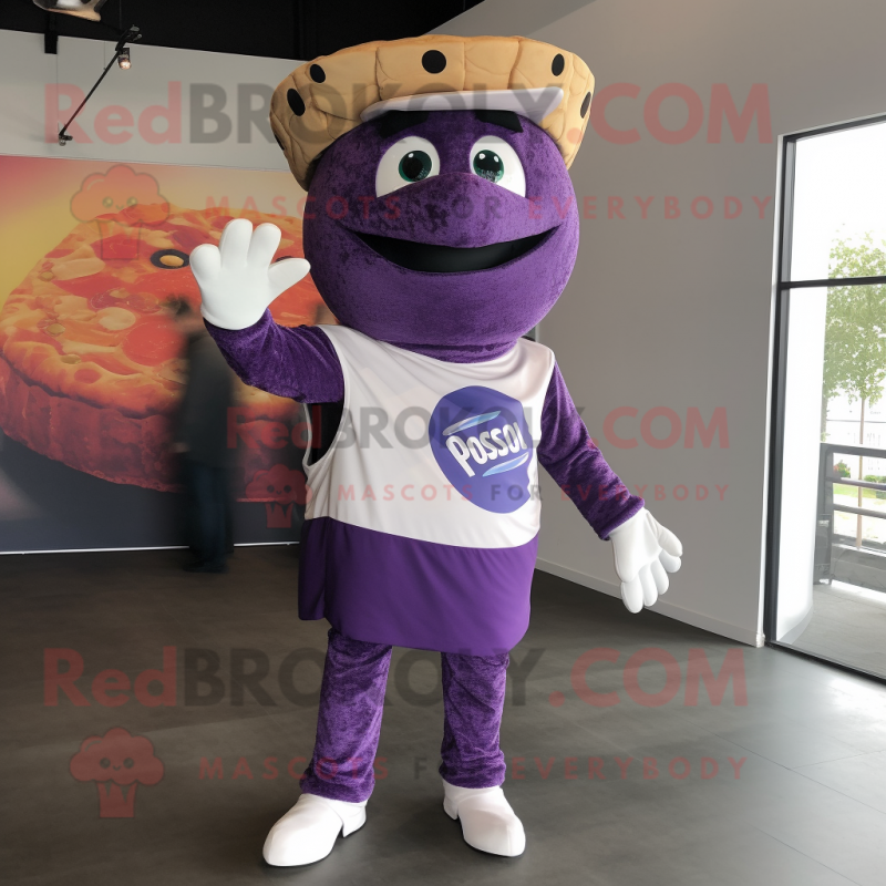 Purple Pizza Slice mascot costume character dressed with a Polo Tee and Gloves Purple Pizza Slice mascot costume character dressed with a Polo Tee and Gloves