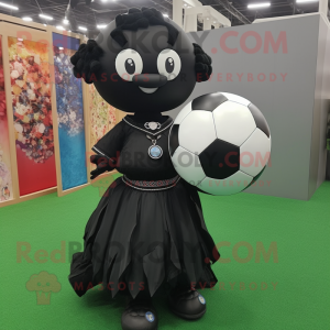 Black Soccer Ball mascot costume character dressed with a A-Line Dress and Necklaces