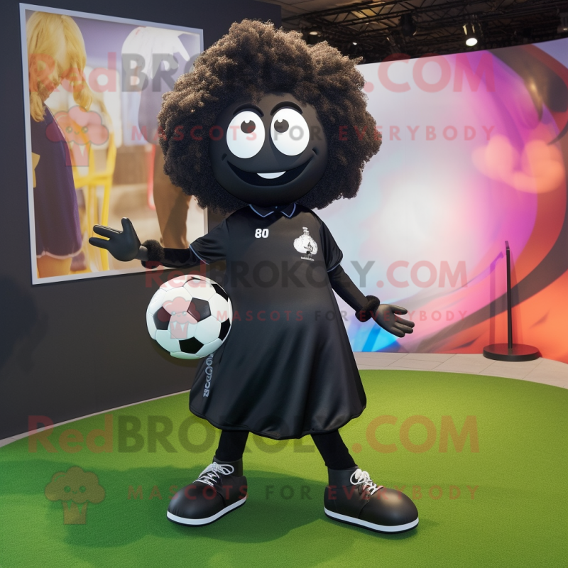 Black Soccer Ball mascot costume character dressed with a A-Line Dress and Necklaces