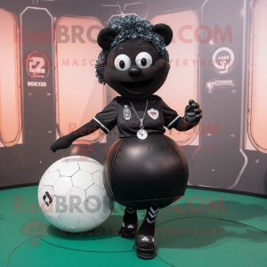 Black Soccer Ball mascot costume character dressed with a A-Line Dress and Necklaces