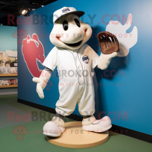 White Moussaka mascot costume character dressed with a Baseball Tee and Shoe clips