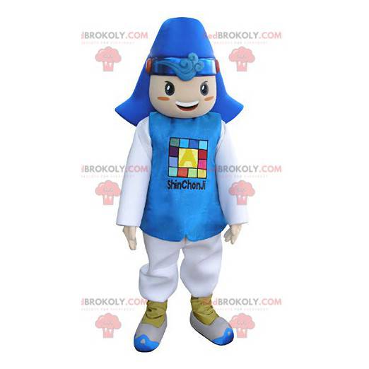 Maskot chlapec oblečený v modré a bílé kostýmy. - Redbrokoly.com