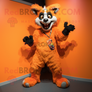 Orange Hyena mascot costume character dressed with a T-Shirt and Shoe clips