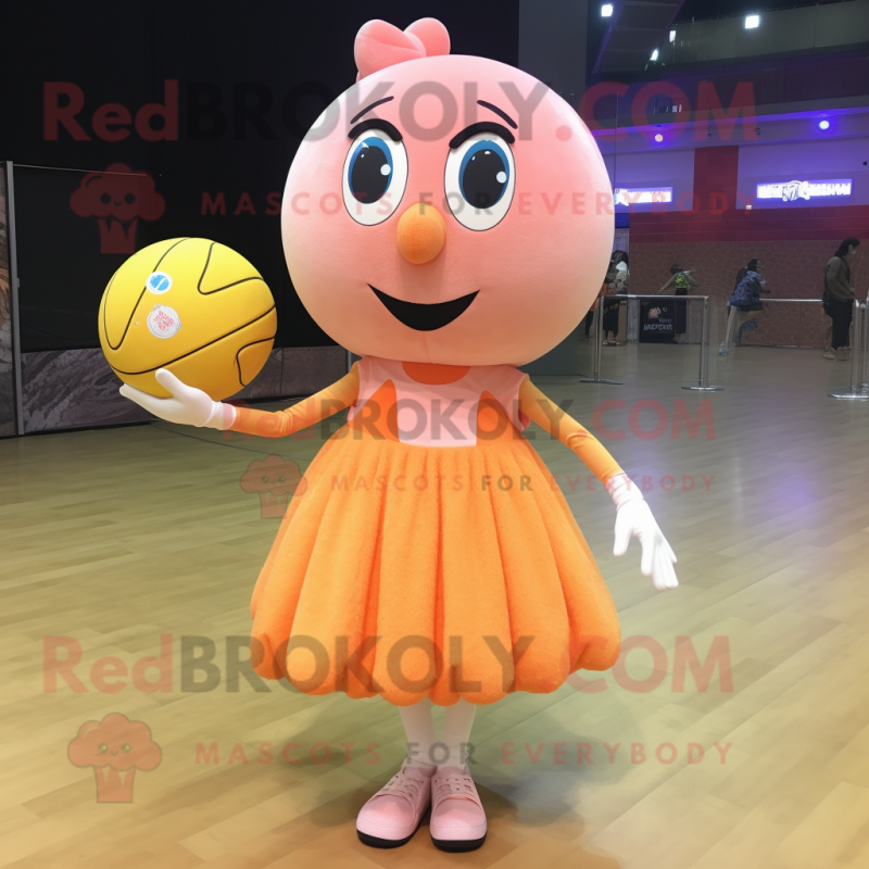 Peach Handball Ball mascot costume character dressed with a Dress and Foot pads Peach Handball Ball mascot costume character dressed with a Dress and Foot pads