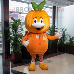 Orange Turnip mascot costume character dressed with a Jeggings and Bracelet watches