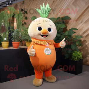 Orange Turnip mascot costume character dressed with a Jeggings and Bracelet watches