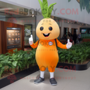 Orange Turnip mascot costume character dressed with a Jeggings and Bracelet watches