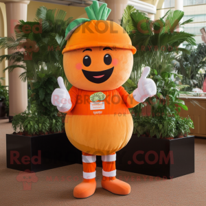 Orange Turnip mascot costume character dressed with a Jeggings and Bracelet watches