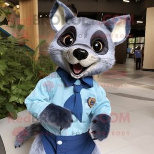 Blue Civet mascot costume character dressed with a Button-Up Shirt and Bow ties