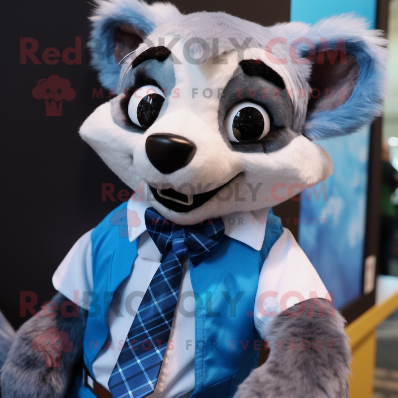 Blue Civet mascot costume character dressed with a Button-Up Shirt and Bow ties Blue Civet mascot costume character dressed with a Button-Up Shirt and Bow ties