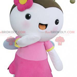 Mascote inseto voador borboleta branca e rosa - Redbrokoly.com