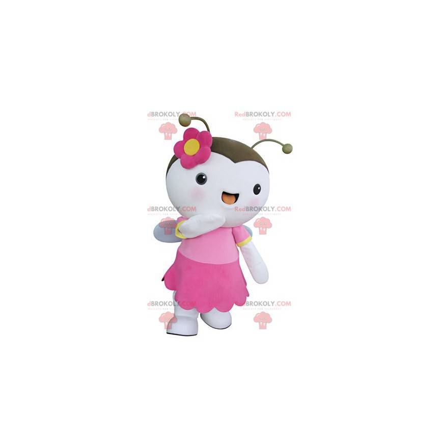 Bílý a růžový motýl létající maskot hmyzu - Redbrokoly.com Bílý a růžový motýl létající maskot hmyzu - Redbrokoly.com