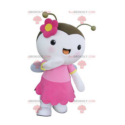 Mascotte d'insecte volant de papillon blanc et rose -