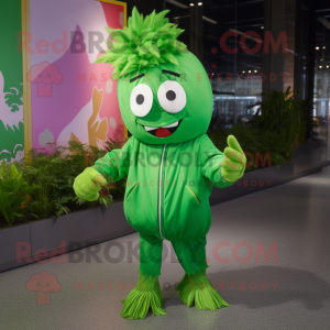 Forest Green Onion mascot costume character dressed with a Windbreaker and Hairpins