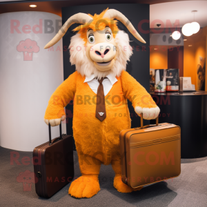 Orange Angora Goat mascot costume character dressed with a Trousers and Briefcases