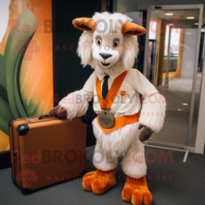 Orange Angora Goat mascot costume character dressed with a Trousers and Briefcases