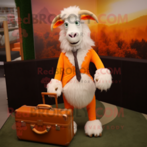 Orange Angora Goat mascot costume character dressed with a Trousers and Briefcases