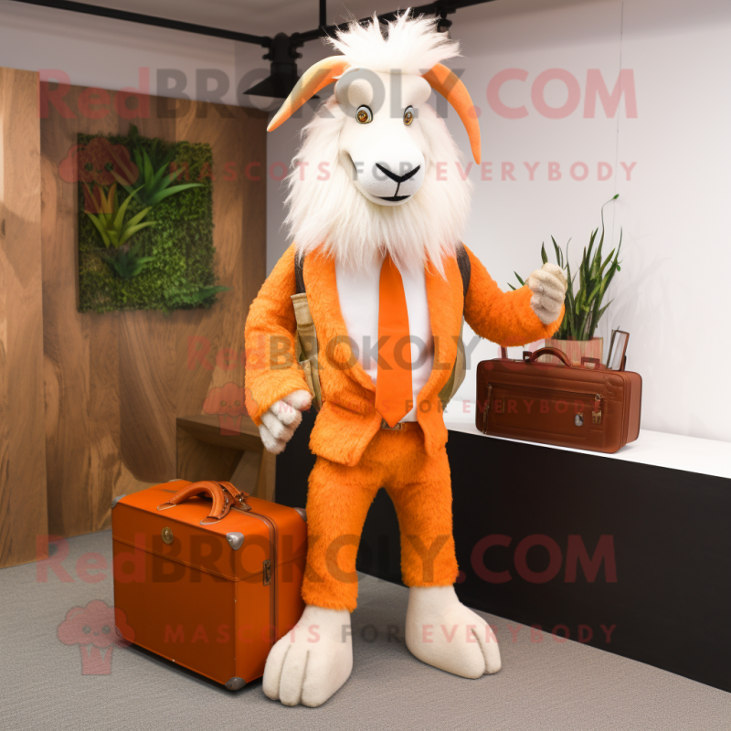 Orange Angora Goat mascot costume character dressed with a Trousers and Briefcases Orange Angora Goat mascot costume character dressed with a Trousers and Briefcases