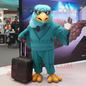 Teal Eagle mascot costume character dressed with a Long Sleeve Tee and Briefcases