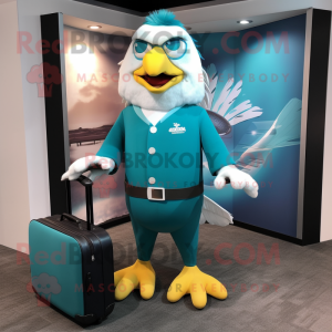 Teal Eagle mascot costume character dressed with a Long Sleeve Tee and Briefcases