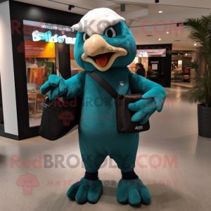 Teal Eagle mascot costume character dressed with a Long Sleeve Tee and Briefcases