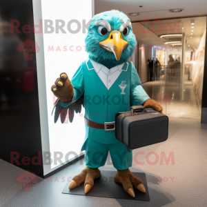 Teal Eagle mascot costume character dressed with a Long Sleeve Tee and Briefcases