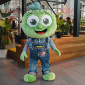 Green Heart mascot costume character dressed with a Denim Shirt and Wallets
