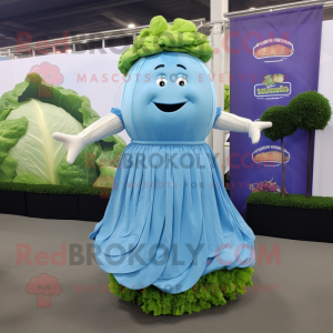 Sky Blue Corned Beef And Cabbage mascot costume character dressed with a Pleated Skirt and Necklaces