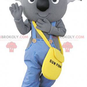 Gray koala mascot dressed in overalls - Redbrokoly.com