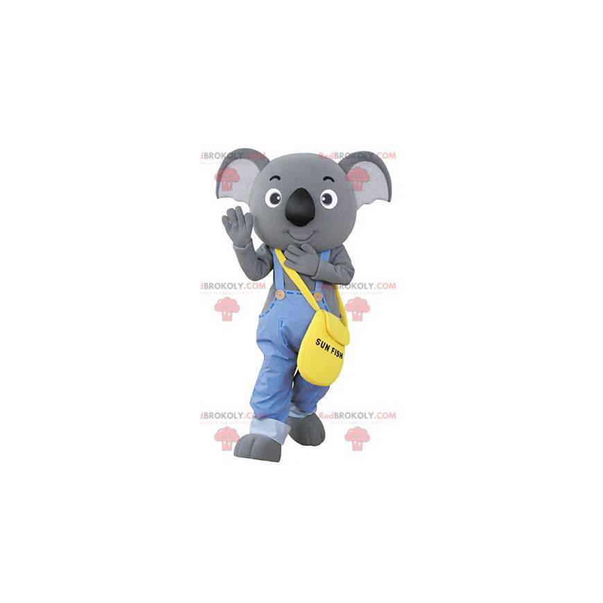 Grå koalamaskot klädd i overall - Redbrokoly.com