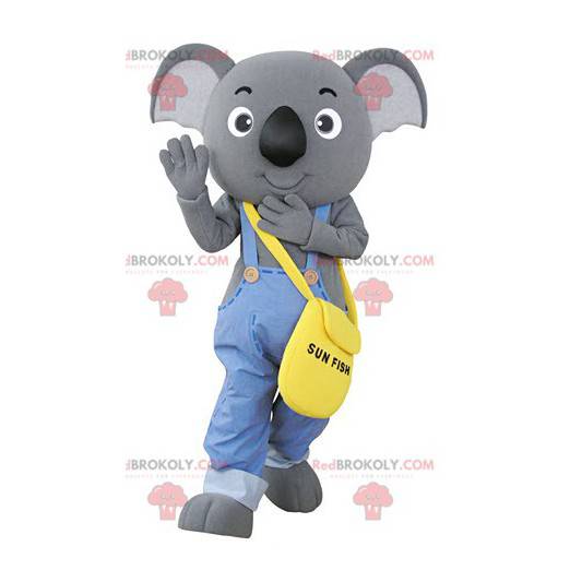 Grå koalamaskot klädd i overall - Redbrokoly.com