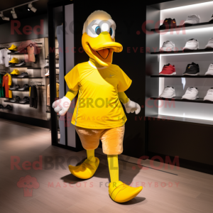 Yellow Geese mascot costume character dressed with a Running Shorts and Belts