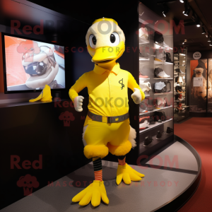 Yellow Geese mascot costume character dressed with a Running Shorts and Belts