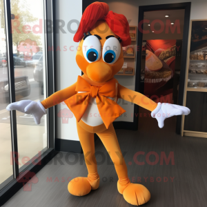 Rust Butter Chicken mascot costume character dressed with a Yoga Pants and Bow ties