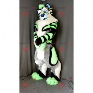 Mascotte de beau tigre vert gris et noir - Redbrokoly.com
