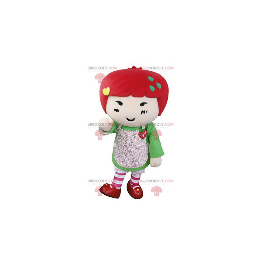 Mascotte meisje met rood haar. Aardbei mascotte - Redbrokoly.com