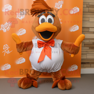 Rust Butter Chicken mascot costume character dressed with a Yoga Pants and Bow ties