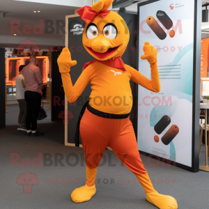 Rust Butter Chicken mascot costume character dressed with a Yoga Pants and Bow ties