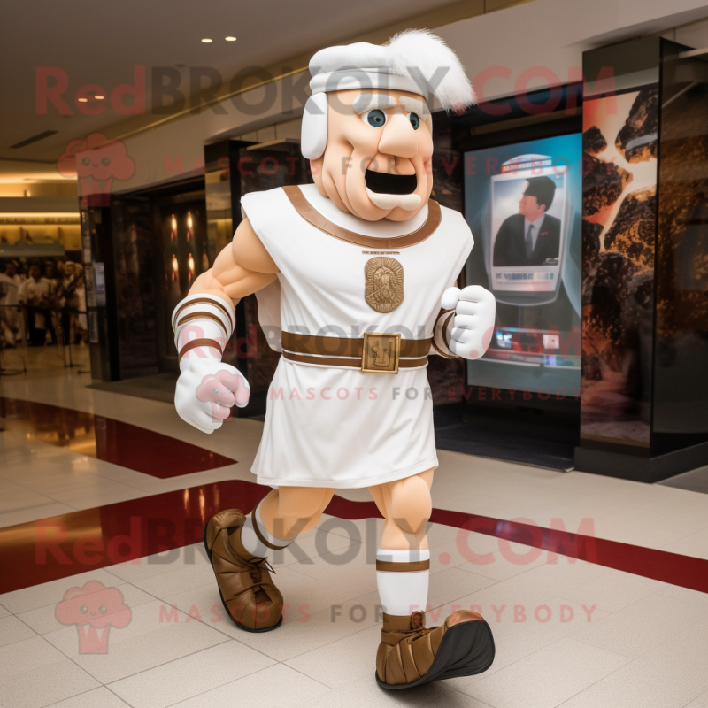 White Roman Soldier mascot costume character dressed with a Running Shorts and Belts