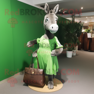 Forest Green Donkey mascot costume character dressed with a A-Line Skirt and Tote bags