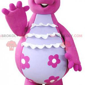 Simpatica e divertente mascotte di dinosauro rosa e bianco -