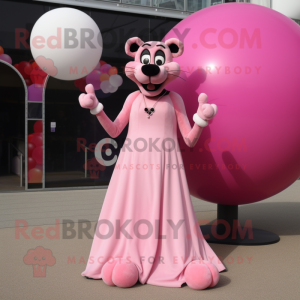 Pink Panther mascot costume character dressed with a Ball Gown and Earrings