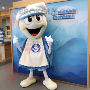 Blue Clam Chowder mascot costume character dressed with a Romper and Shoe clips