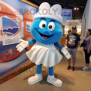 Blue Clam Chowder mascot costume character dressed with a Romper and Shoe clips