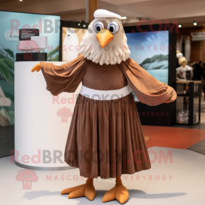 Brown Seagull mascot costume character dressed with a Maxi Skirt and Gloves